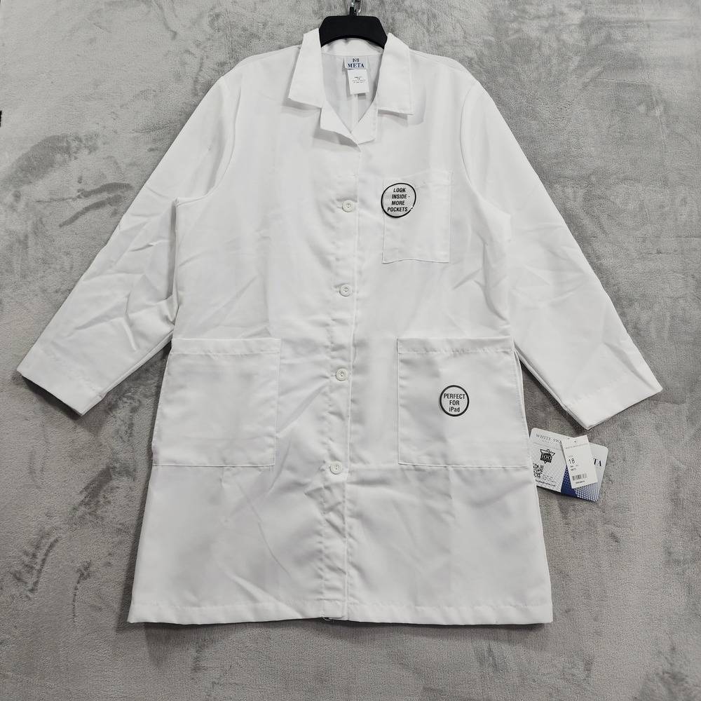 Meta Labwear Coat Womens 18 White Lab Coat Button Front Medical Workwear Costume